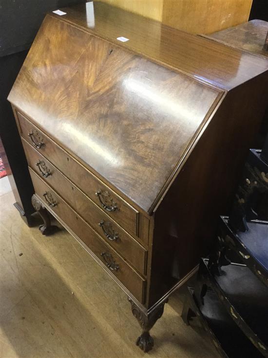 Walnut bureau on ball & claw feet